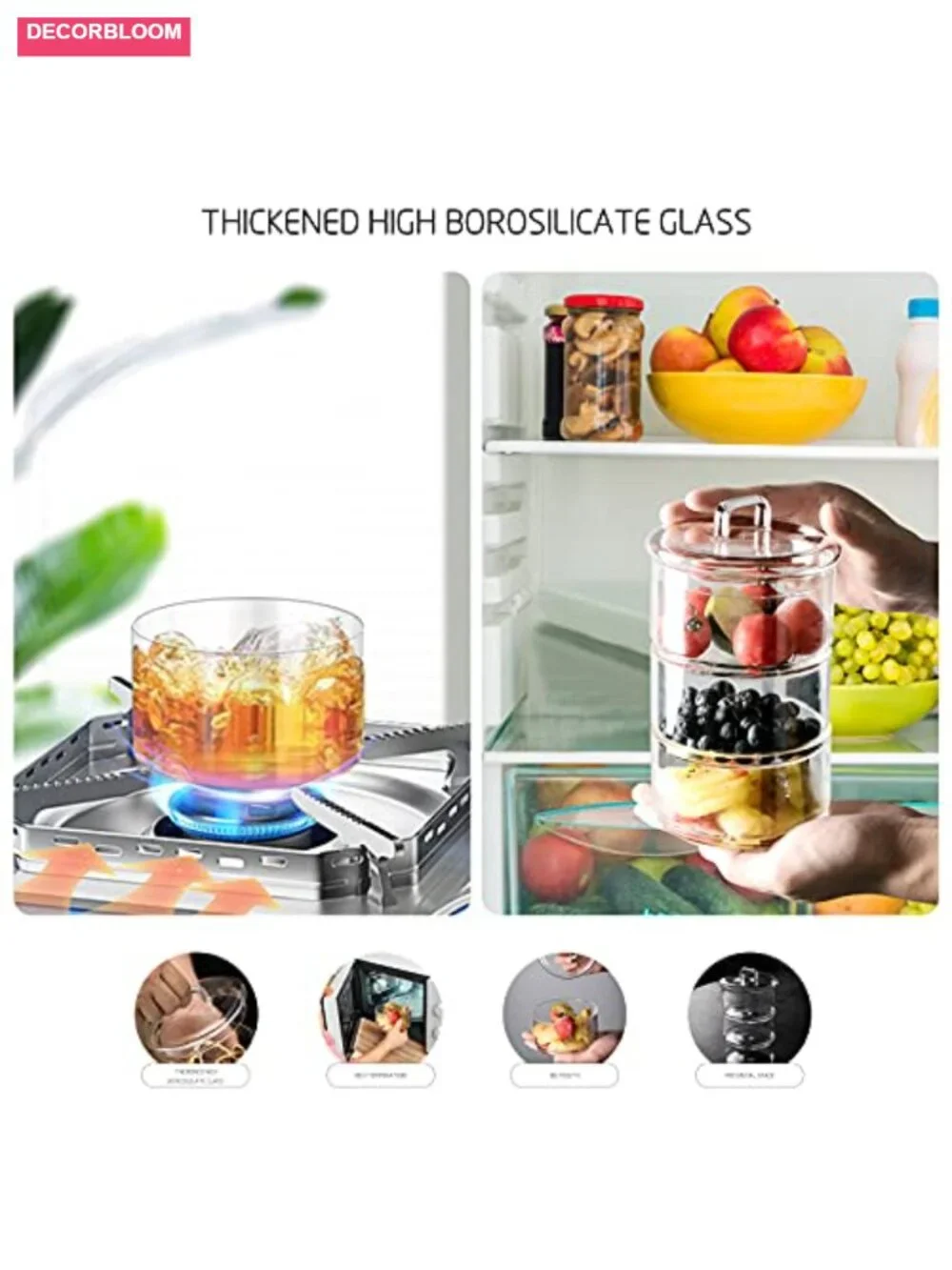 4-Tier Stackable Glass Storage Jars with Airtight Lids - Borosilicate Glass